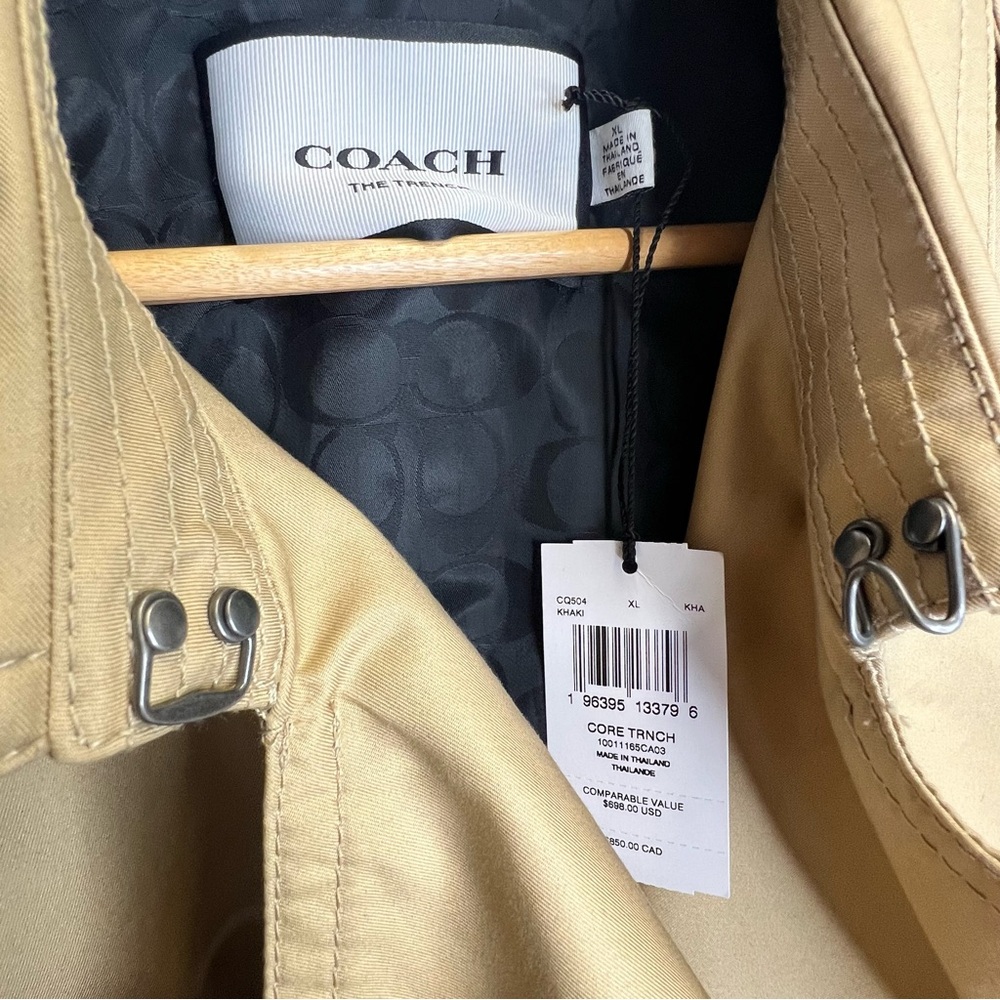 NWT Coach Core Trench Coat Men's XL Khaki CF804 Leather Trim Water Resistant - Picture 7 of 11